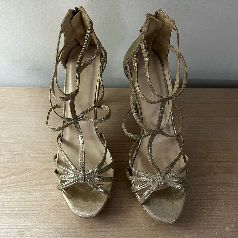 Le Chateau Gold Strappy Heels for Formal Occasions